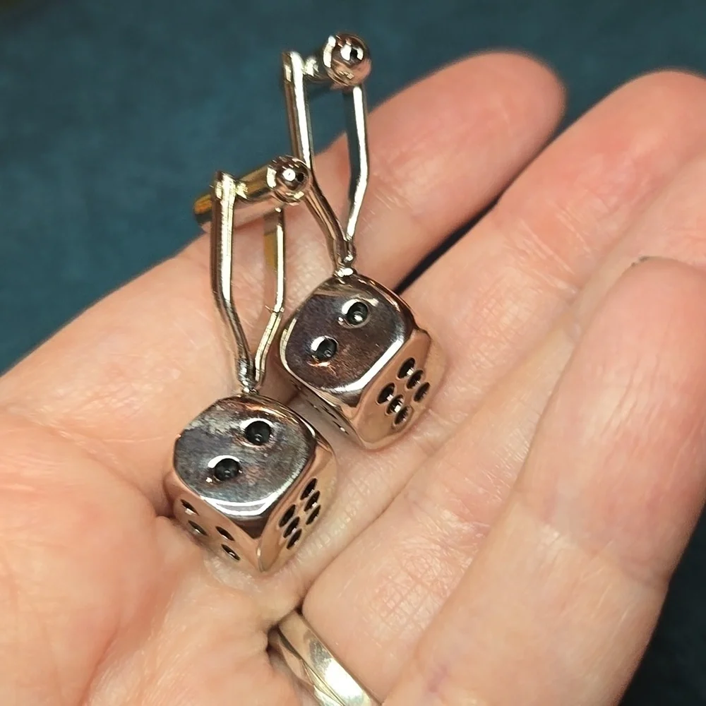 Silver and Black Modern Dice Stainless Steel Cuff Links Brand New